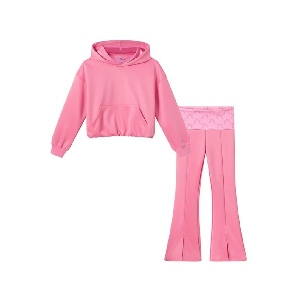 Andy & Evan Girls  Ponte Bubble Hoodie Set, Pink